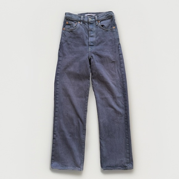 Levi's Denim - Levis Ribcage Straight Jean Size W24 L27 Gray High Rise Button Fly Cropped Retro